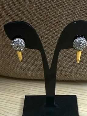 Gold Spike Drop Earrings with Silver Crystal Pavé Tops